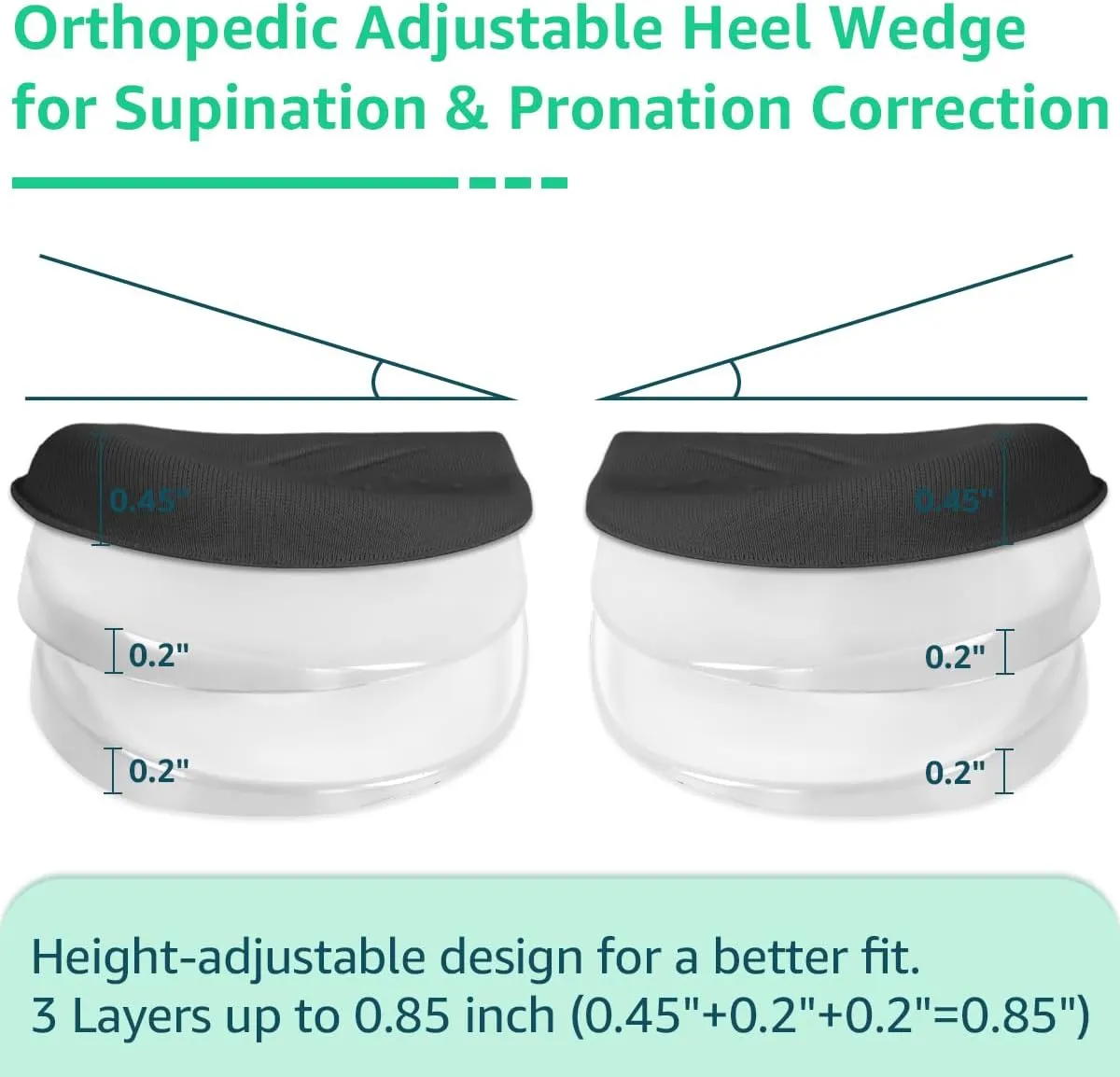Skyfoot 3 Layers Adjustable Heel Wedge Inserts for Supination & Pronation Correction, Adhesive Medial & Lateral Heel Insoles for Bow Legs, Knee Pain, Foot Alignment (L: W 7-11, M 7-10, Black)