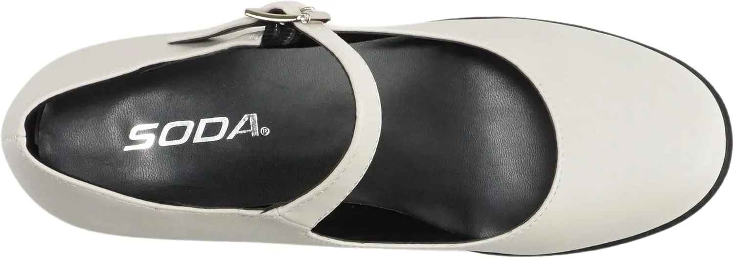 Soda Boxer ~ Women Mary Jane Round Toe Chunky Block Heel Lug Sole Pump with Adjustable Strap