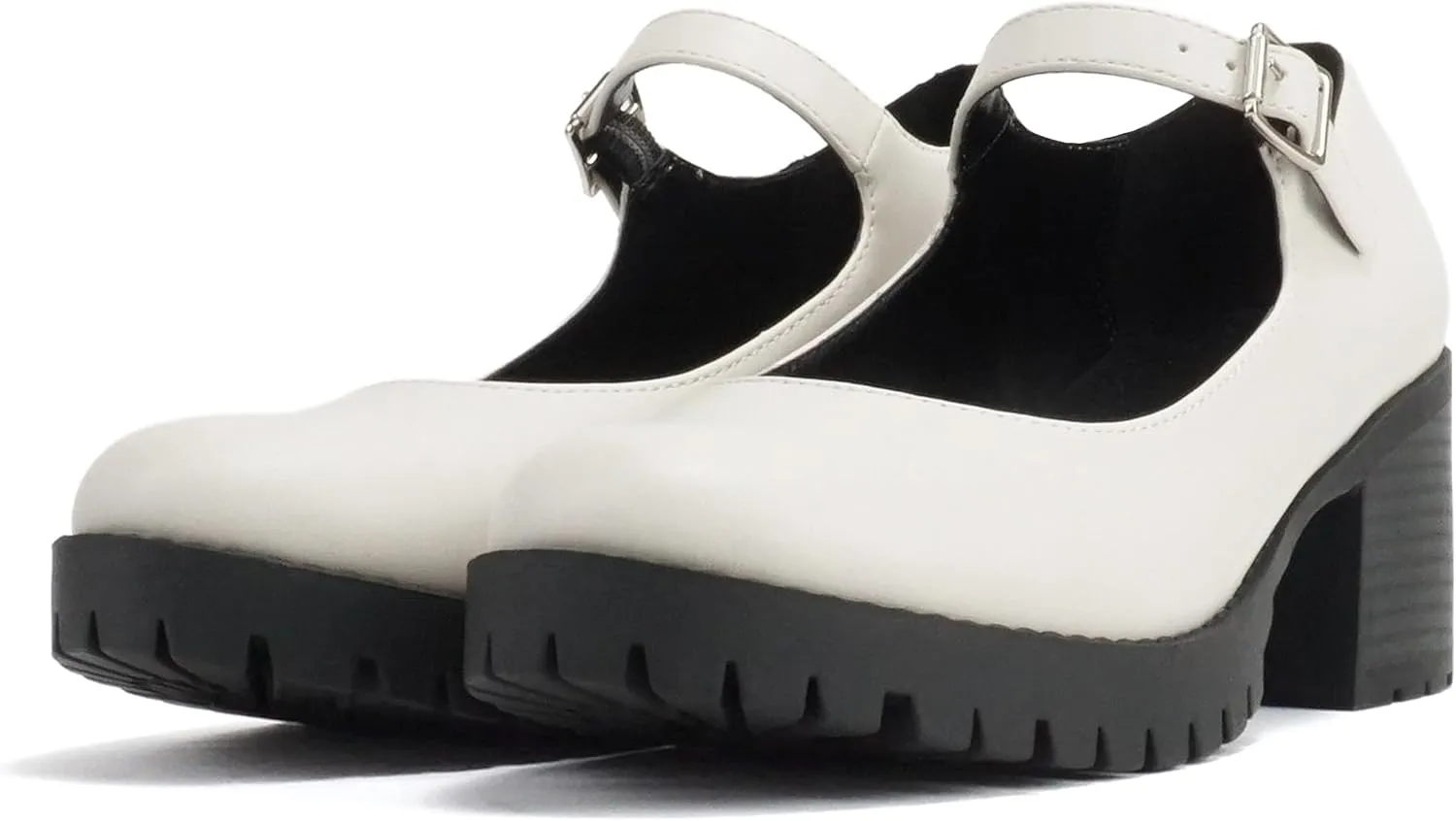 Soda Boxer ~ Women Mary Jane Round Toe Chunky Block Heel Lug Sole Pump with Adjustable Strap