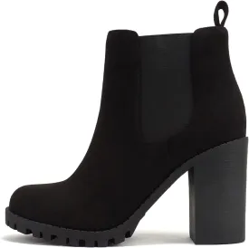 Soda Glove - Ankle Boot w/Lug Sole Elastic Gore and Chunky Heel