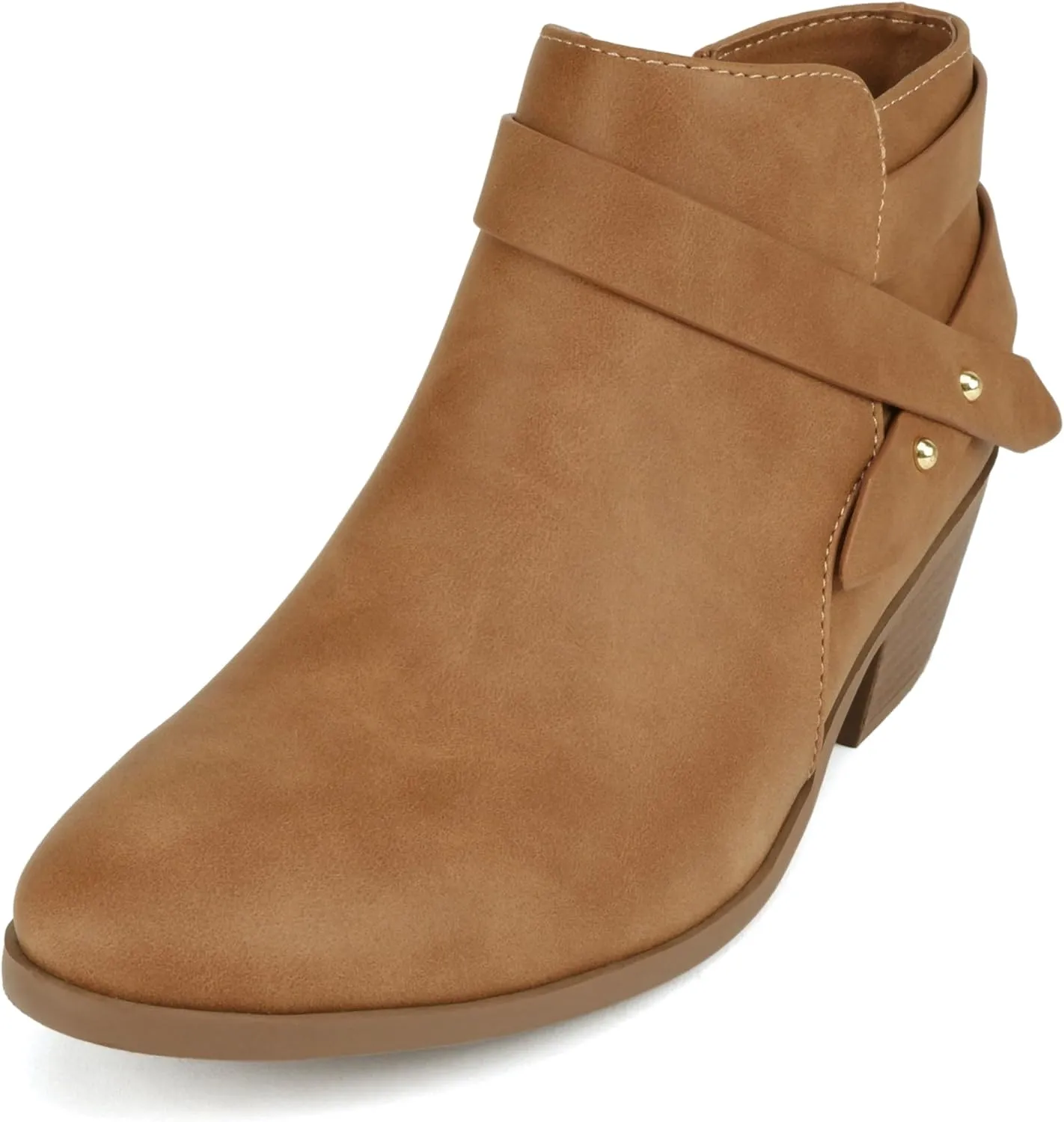 Soda SWEETEN Women's Fashion Closed Toe Multi Strap Ankle Bootie Block Heel (Wide Fit Available)