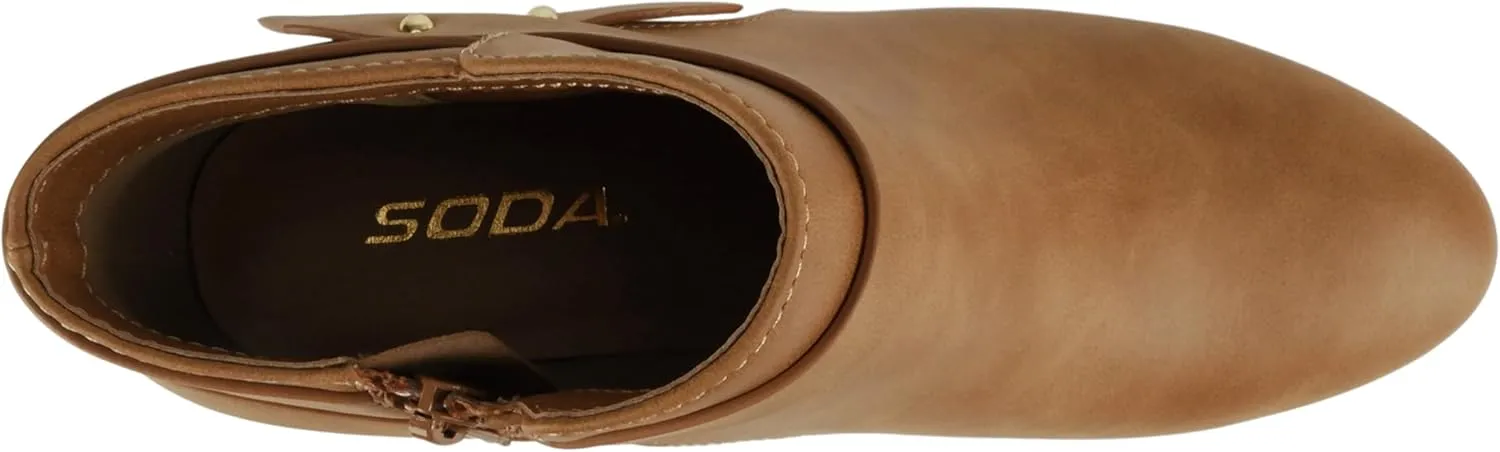 Soda SWEETEN Women's Fashion Closed Toe Multi Strap Ankle Bootie Block Heel (Wide Fit Available)
