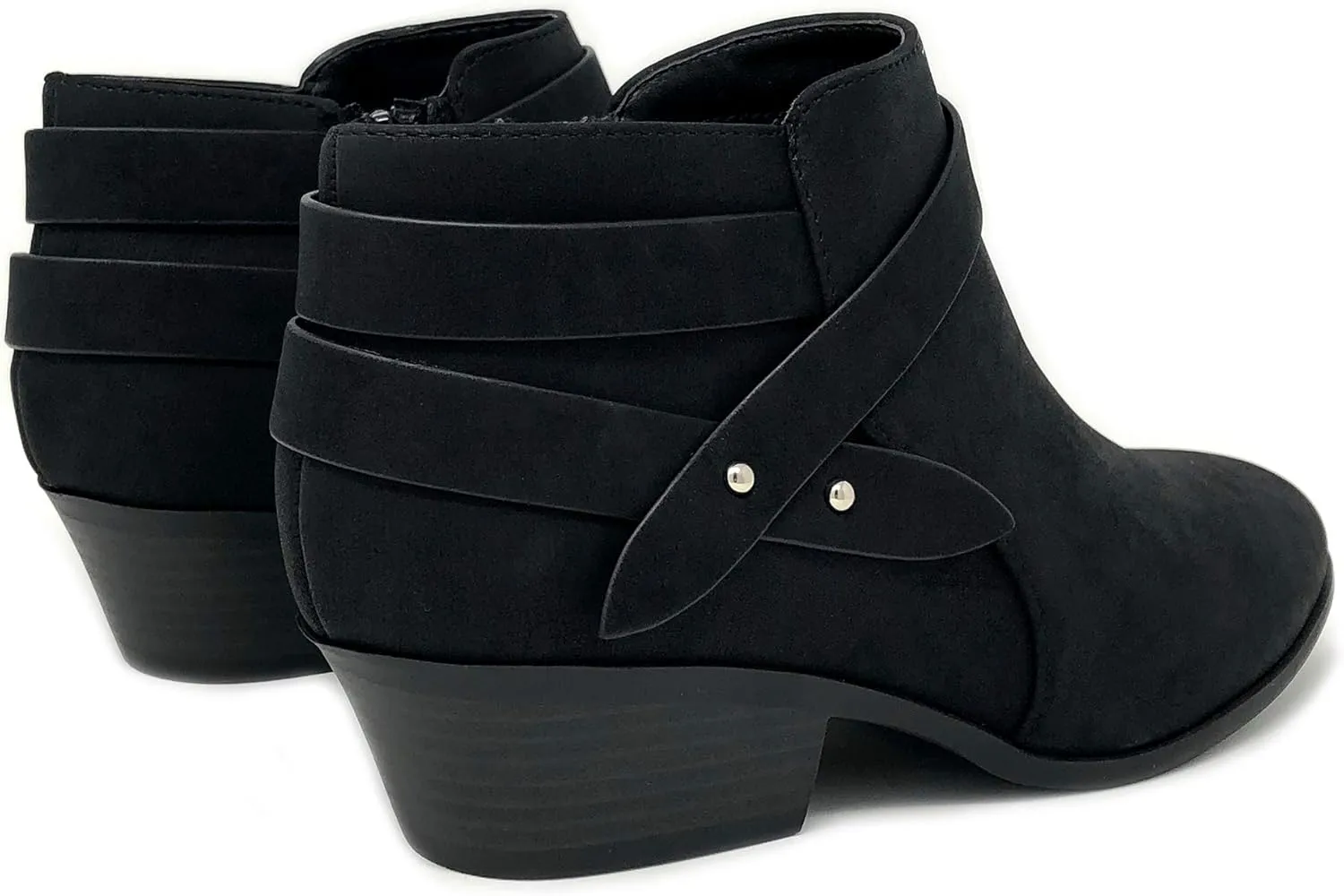 Soda SWEETEN Women's Fashion Closed Toe Multi Strap Ankle Bootie Block Heel (Wide Fit Available)