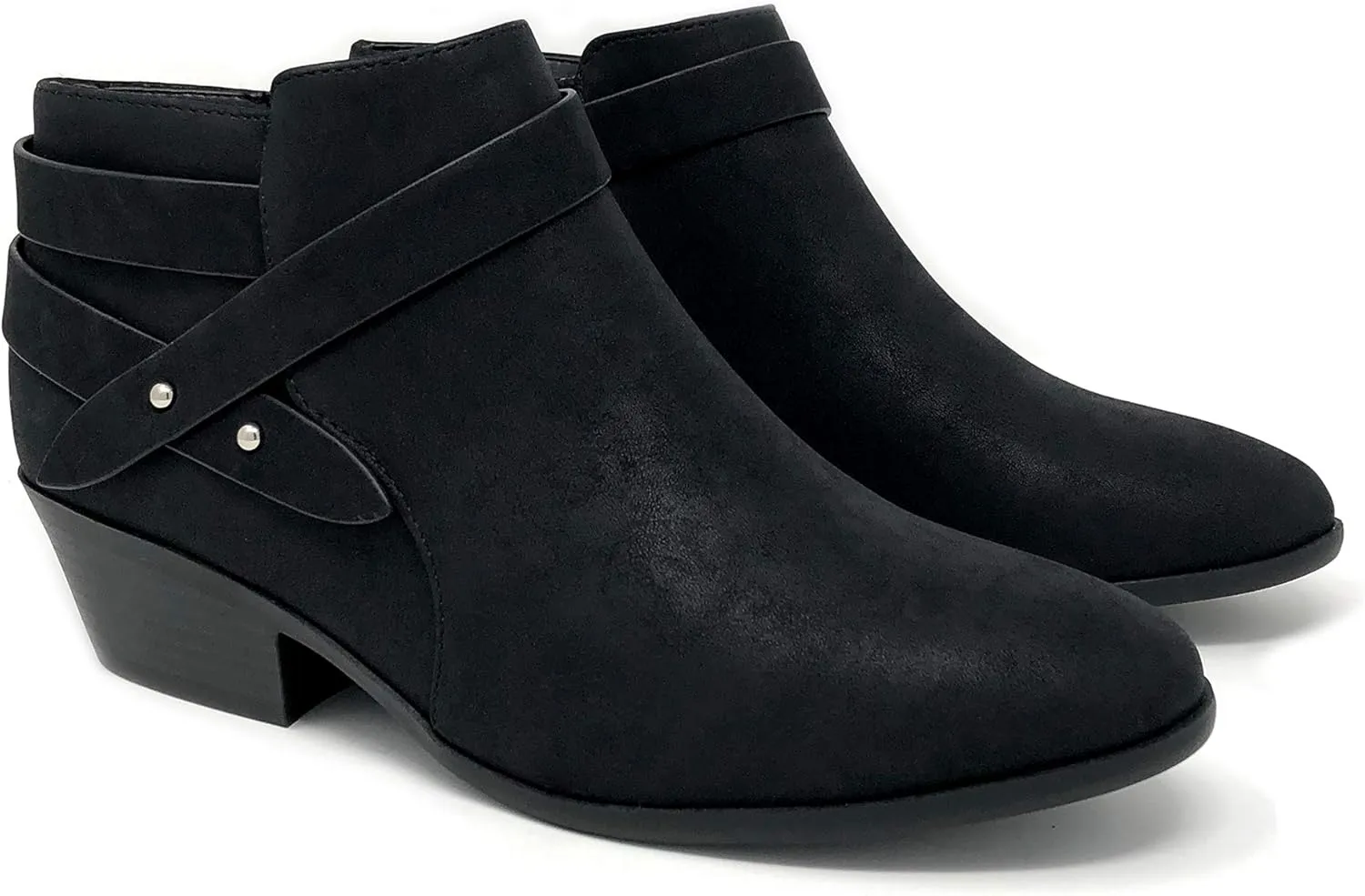 Soda SWEETEN Women's Fashion Closed Toe Multi Strap Ankle Bootie Block Heel (Wide Fit Available)