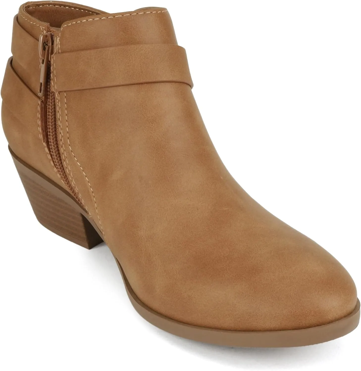 Soda SWEETEN Women's Fashion Closed Toe Multi Strap Ankle Bootie Block Heel (Wide Fit Available)