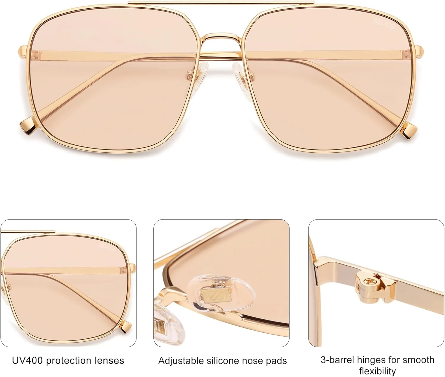 SOJOS Retro Square Aviator Sunglasses Womens Mens Aesthetic Y2k Light Lens Shades SJ1176
