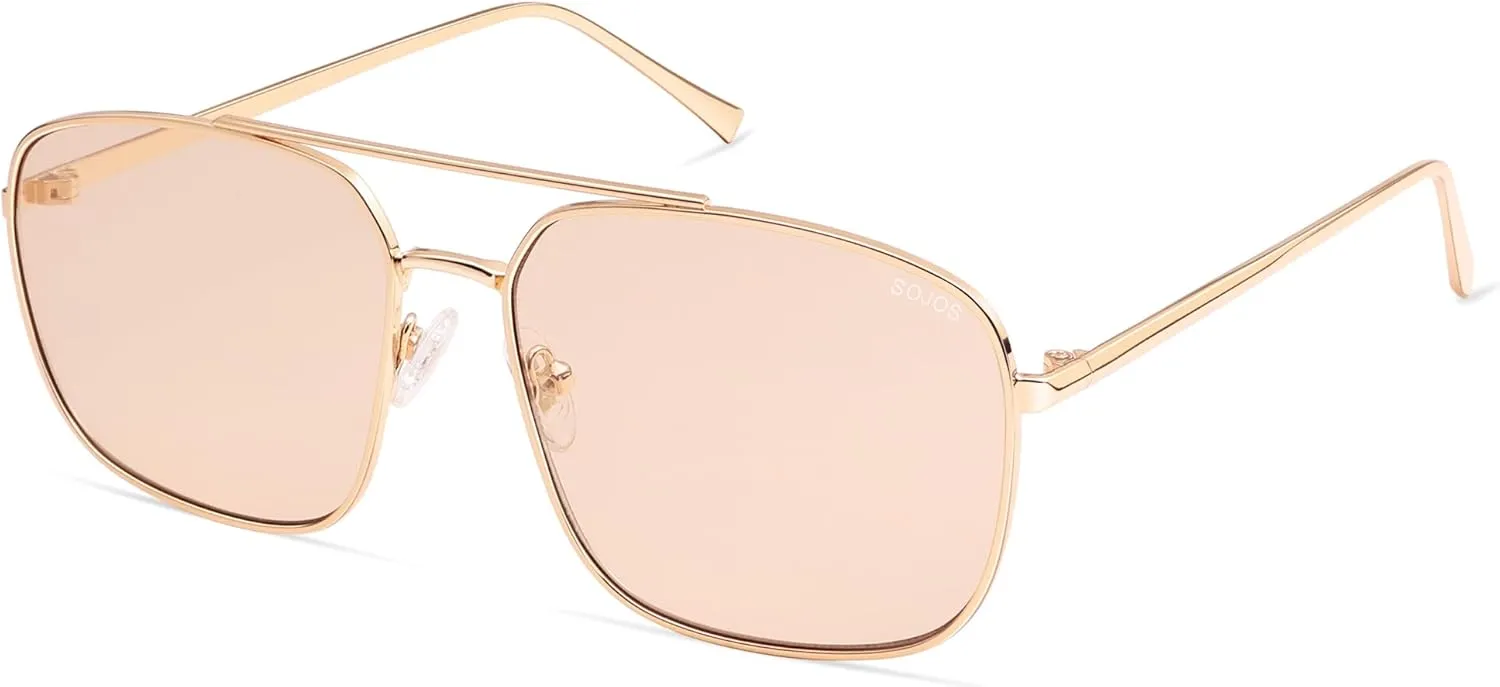 SOJOS Retro Square Aviator Sunglasses Womens Mens Aesthetic Y2k Light Lens Shades SJ1176