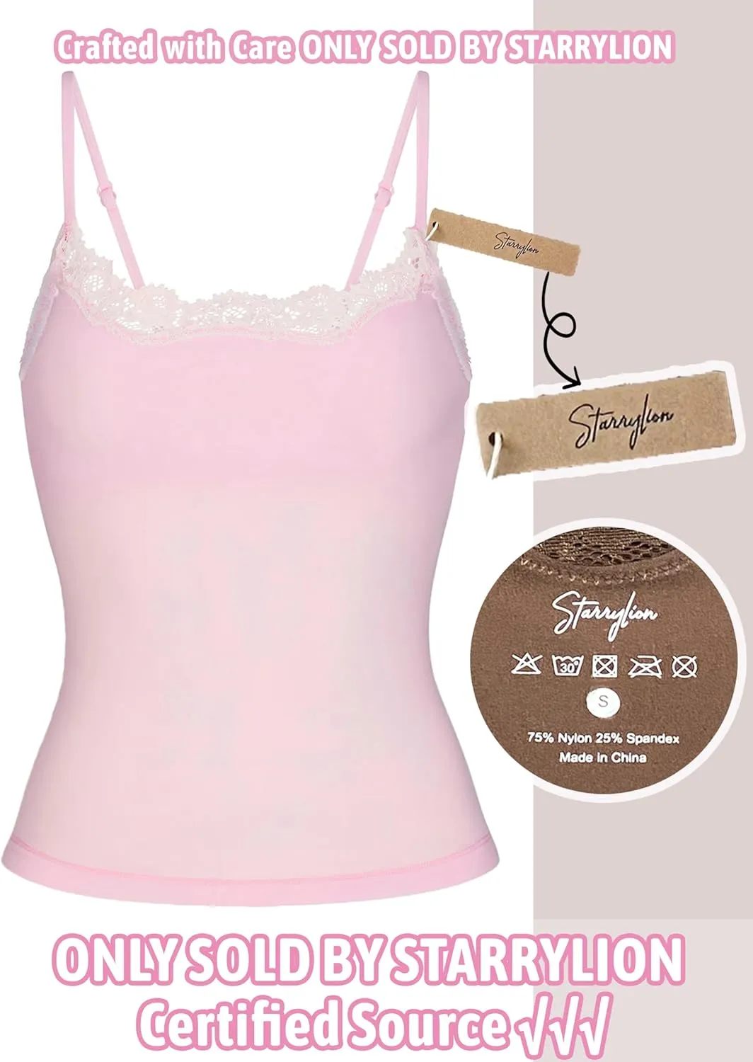 Starrylion Padded Lace Cami Top Double Lined Sexy Tank Top Spaghetti Strap Club Party Shirt