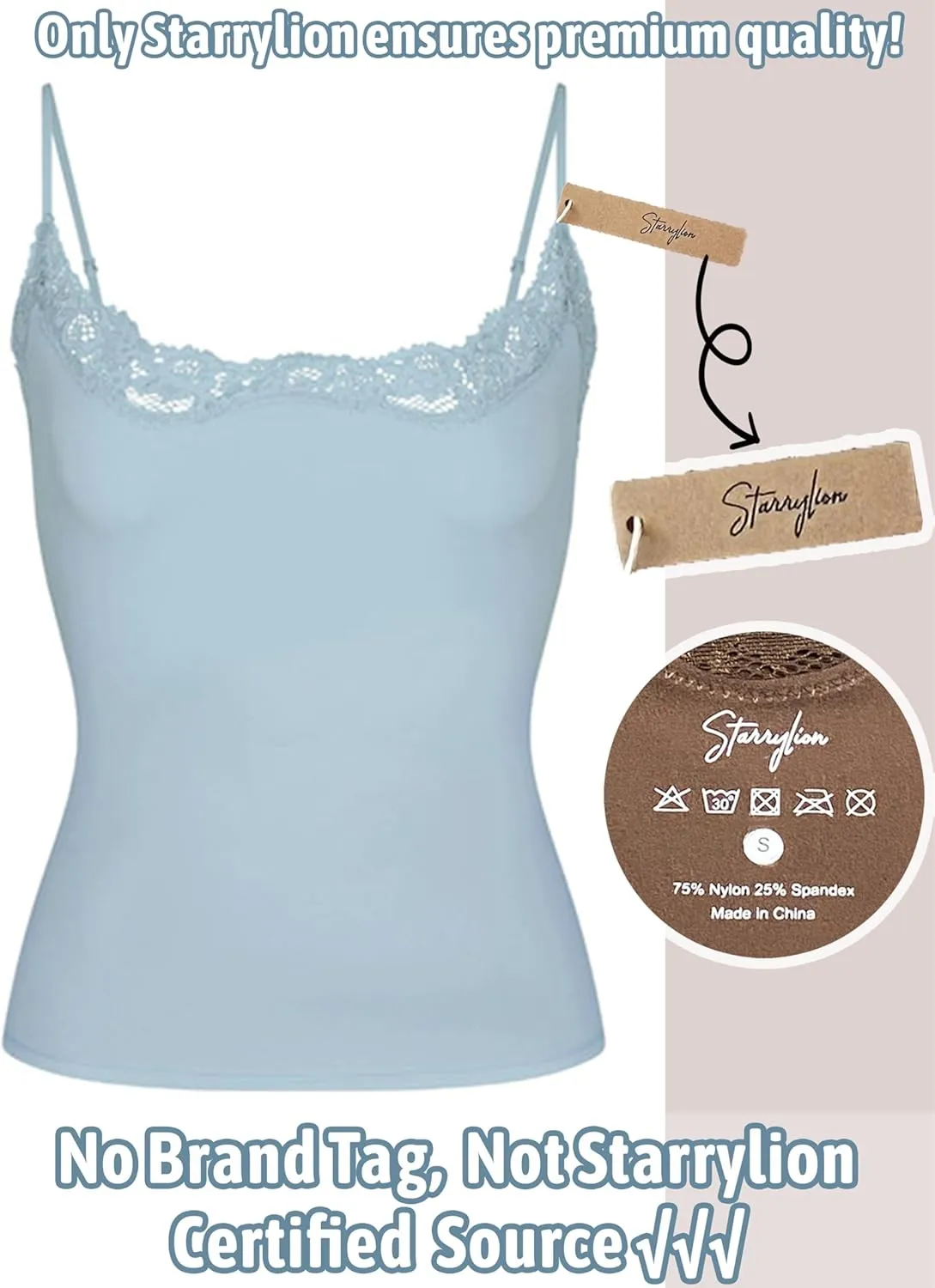 Starrylion Padded Lace Cami Top Double Lined Sexy Tank Top Spaghetti Strap Club Party Shirt
