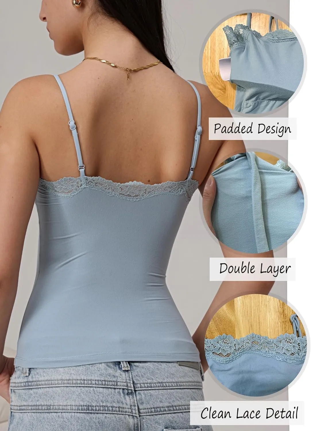 Starrylion Padded Lace Cami Top Double Lined Sexy Tank Top Spaghetti Strap Club Party Shirt