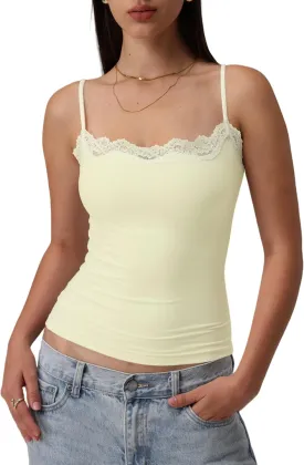 Starrylion Padded Lace Cami Top Double Lined Sexy Tank Top Spaghetti Strap Club Party Shirt