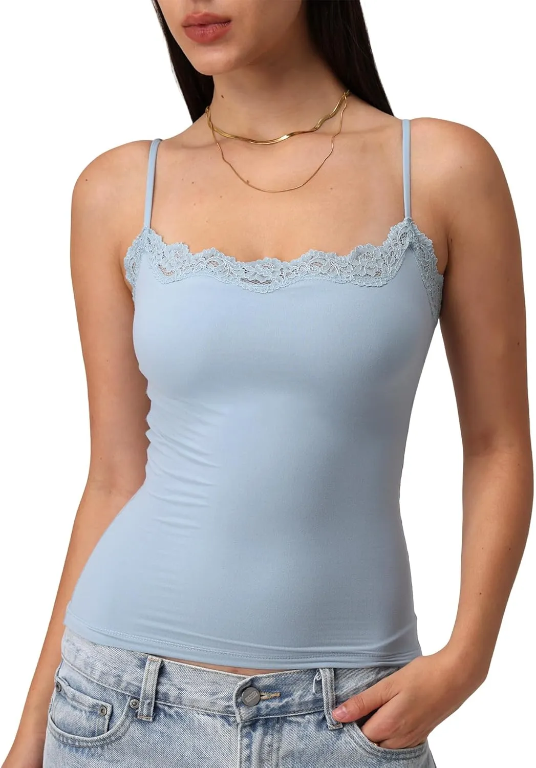 Starrylion Padded Lace Cami Top Double Lined Sexy Tank Top Spaghetti Strap Club Party Shirt