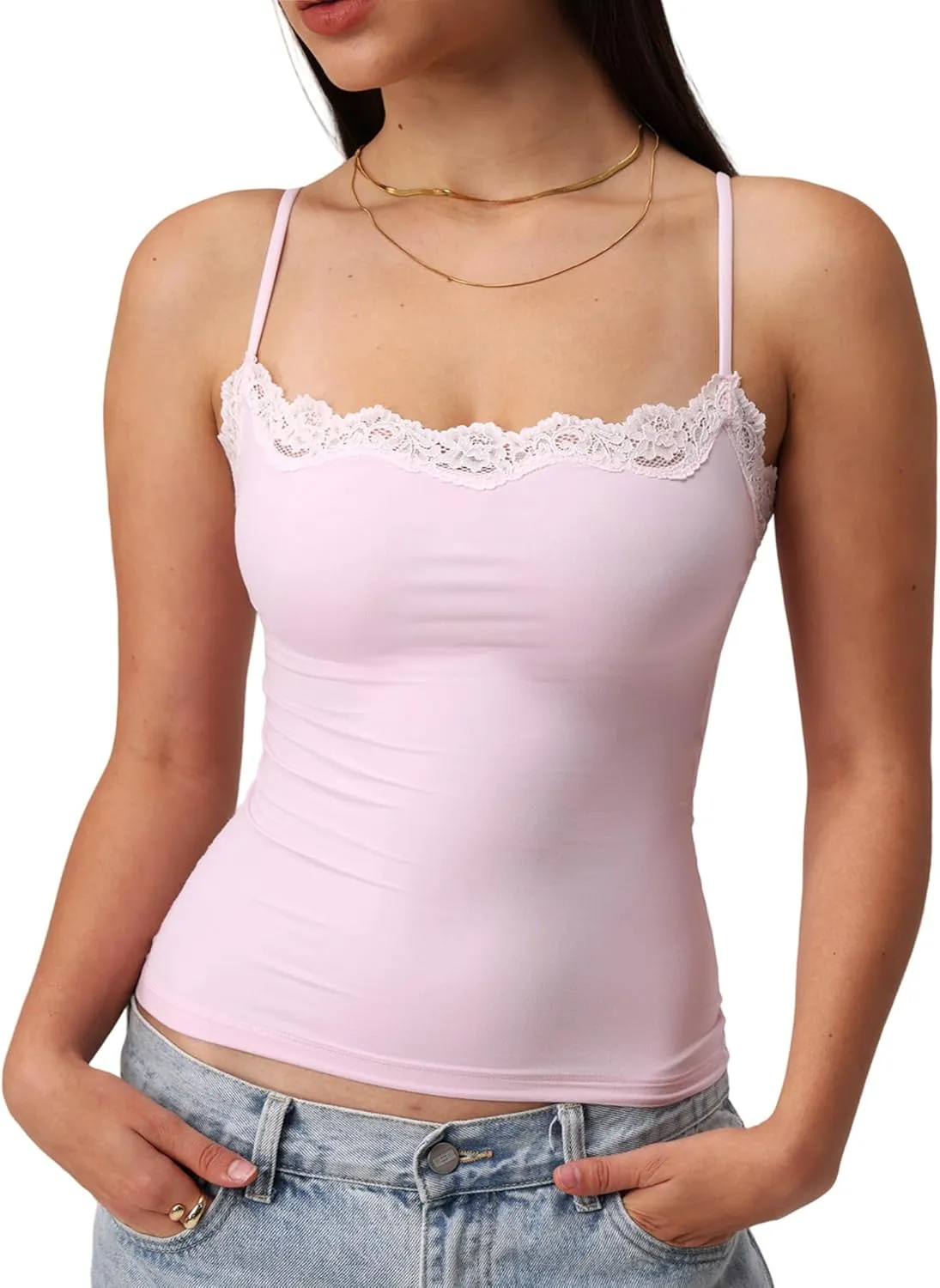 Starrylion Padded Lace Cami Top Double Lined Sexy Tank Top Spaghetti Strap Club Party Shirt