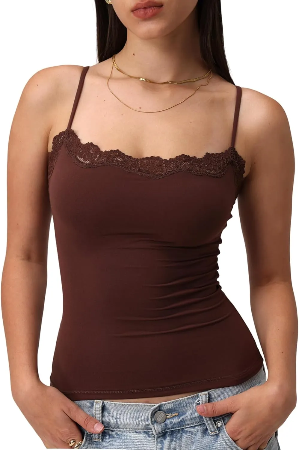 Starrylion Padded Lace Cami Top Double Lined Sexy Tank Top Spaghetti Strap Club Party Shirt