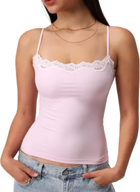 Starrylion Padded Lace Cami Top Double Lined Sexy Tank Top Spaghetti Strap Club Party Shirt