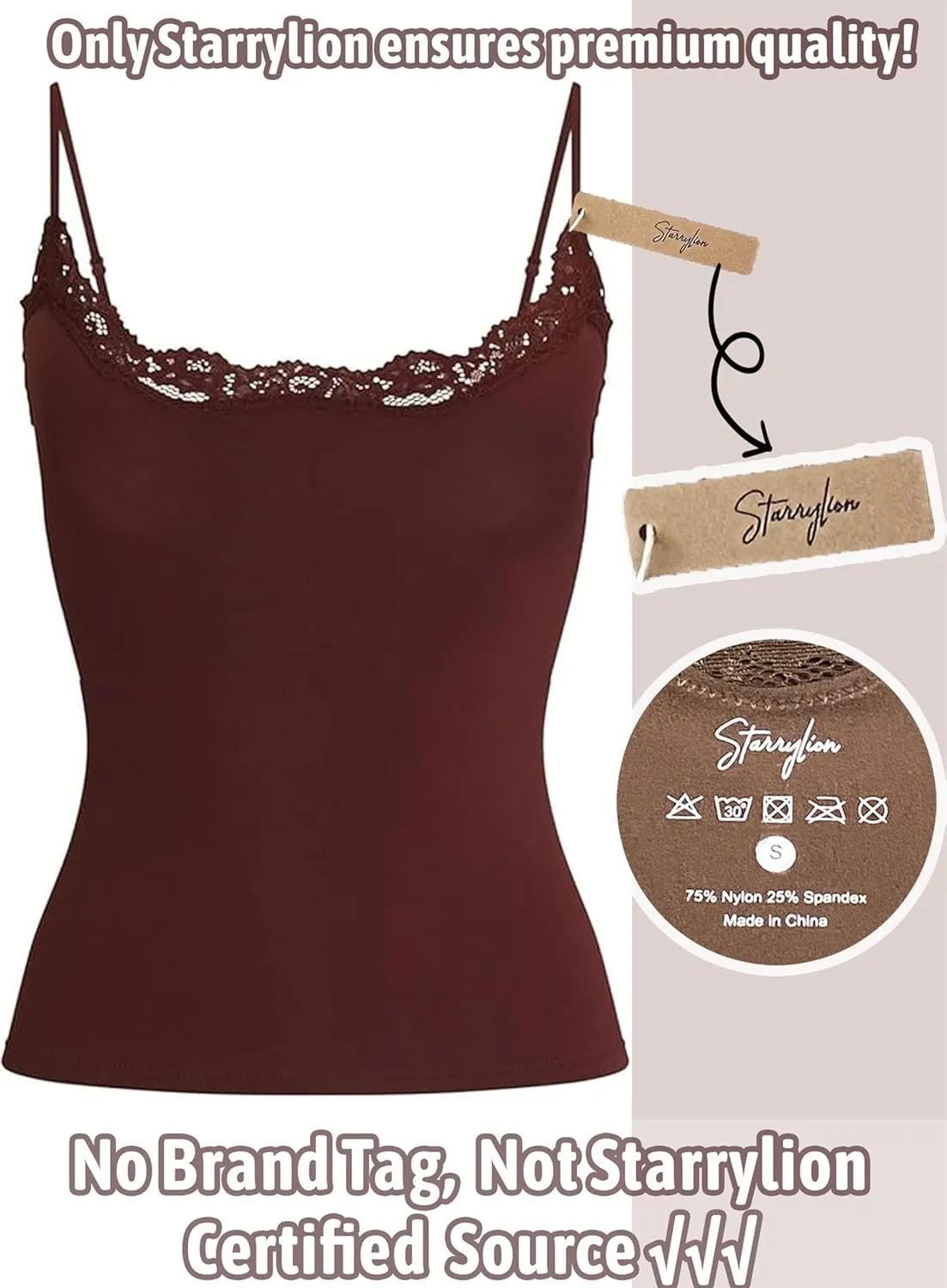 Starrylion Padded Lace Cami Top Double Lined Sexy Tank Top Spaghetti Strap Club Party Shirt