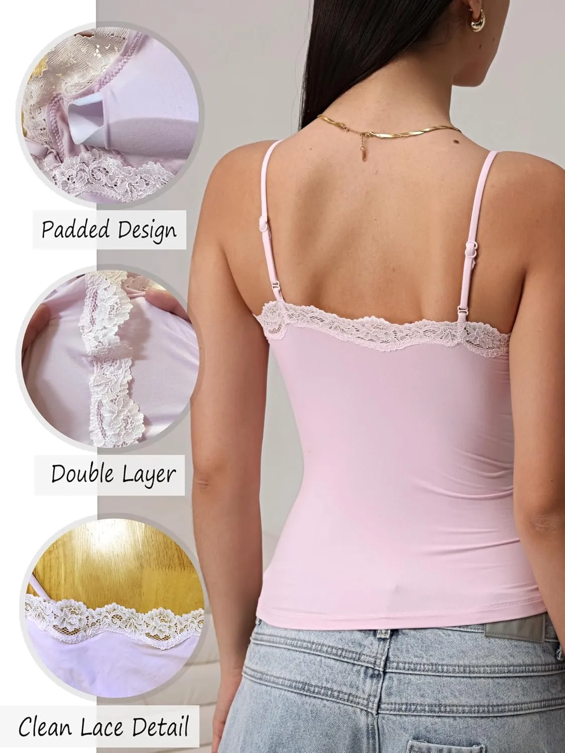 Starrylion Padded Lace Cami Top Double Lined Sexy Tank Top Spaghetti Strap Club Party Shirt