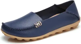 Sunporx Women's Driving Loafers Leather Comfortable Moccasins Breathable Slip On Nurse Loafer Round Toe Wild Walking Fashion Soft Shoes