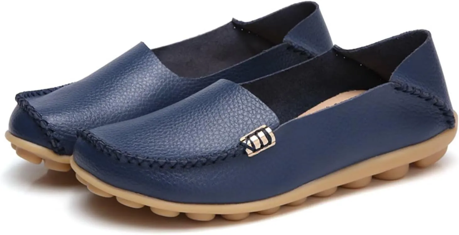 Sunporx Women's Driving Loafers Leather Comfortable Moccasins Breathable Slip On Nurse Loafer Round Toe Wild Walking Fashion Soft Shoes