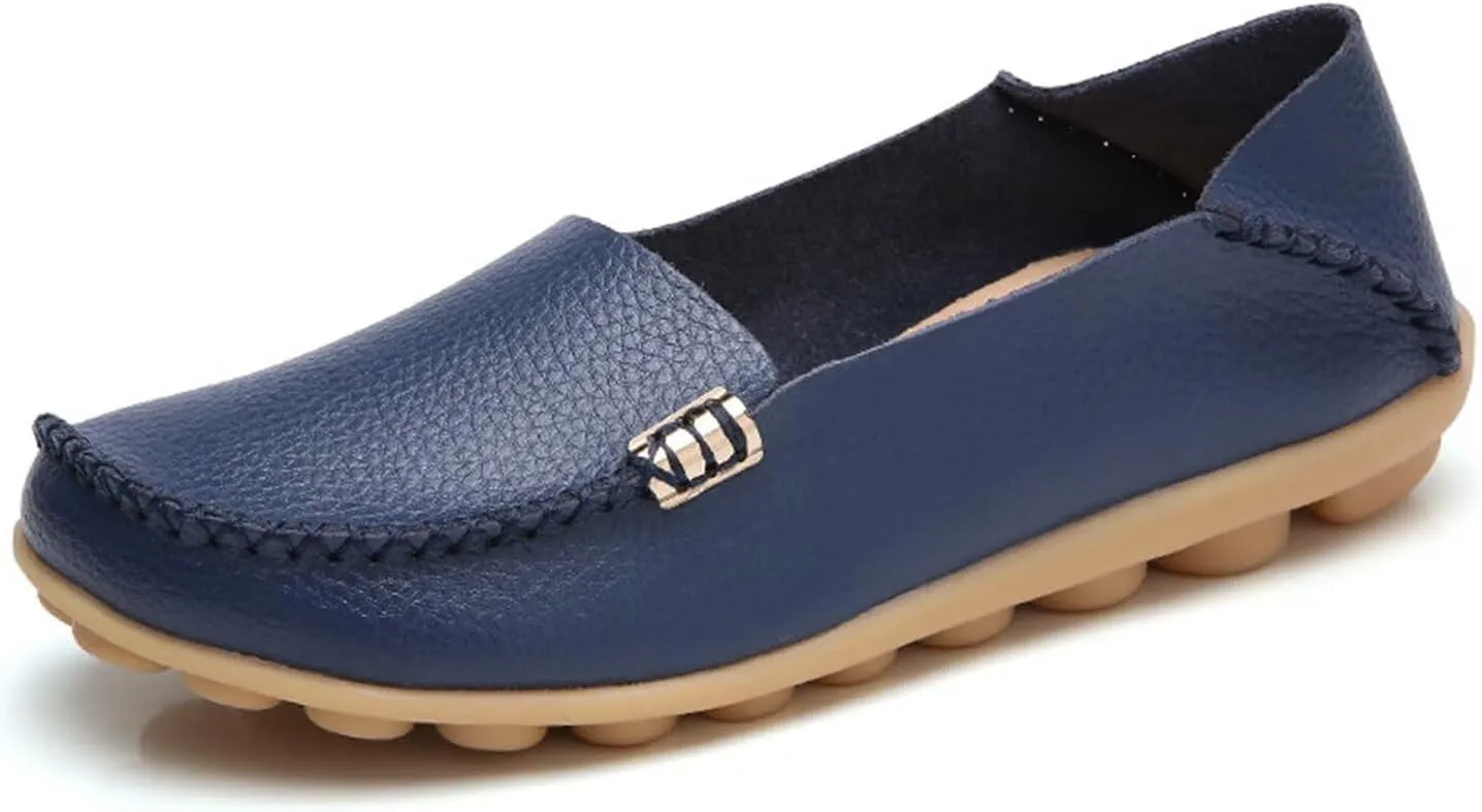 Sunporx Women's Driving Loafers Leather Comfortable Moccasins Breathable Slip On Nurse Loafer Round Toe Wild Walking Fashion Soft Shoes