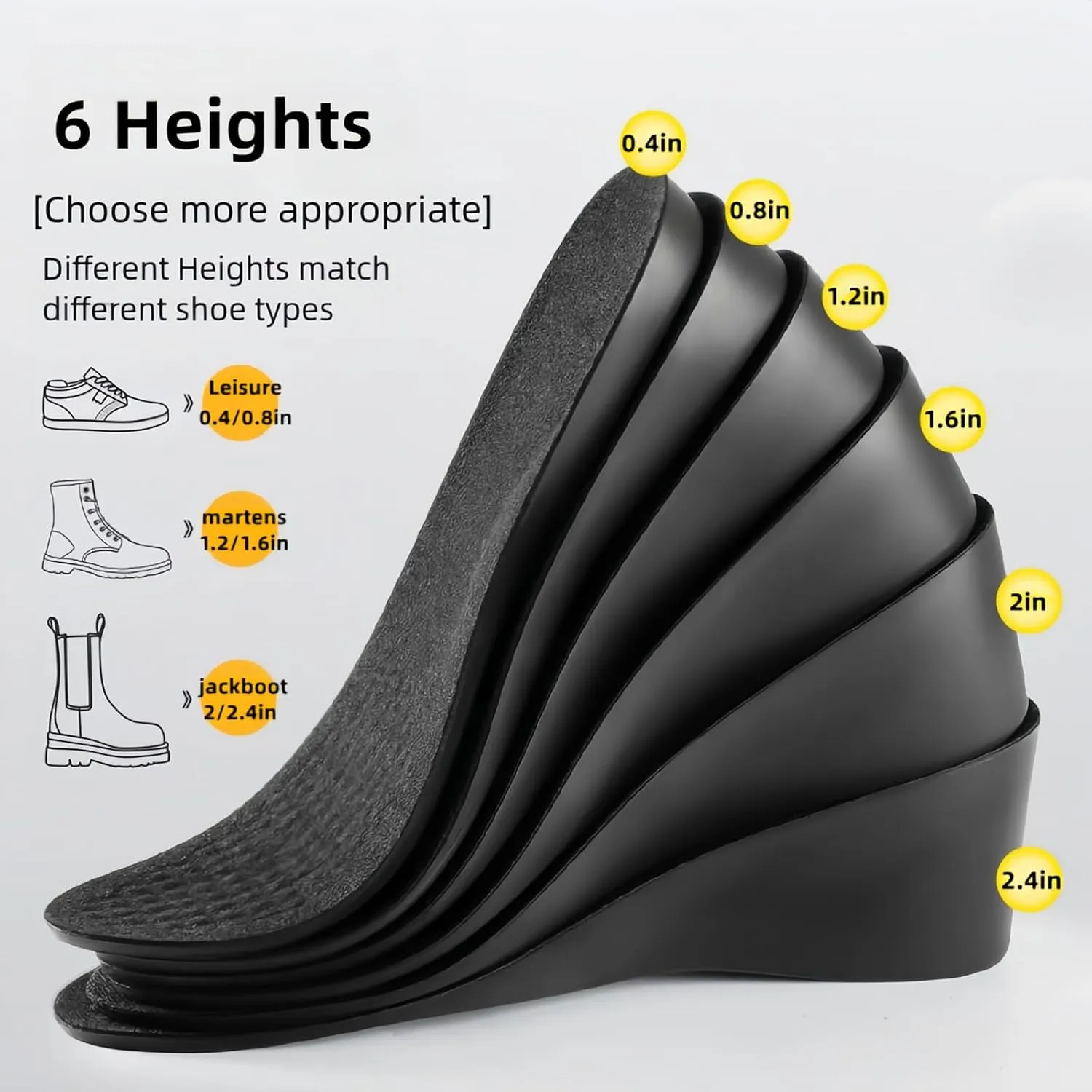 Taller Shoe Insert,Brandone Orthopedic Highpads for Men,Shoe Height Increase Booster Insoles Inserts,Heel Wedges,Rizzsoles,Heel Lifts for Achilles Tendonitis (10.43''Lx2''UP) (1Pair)