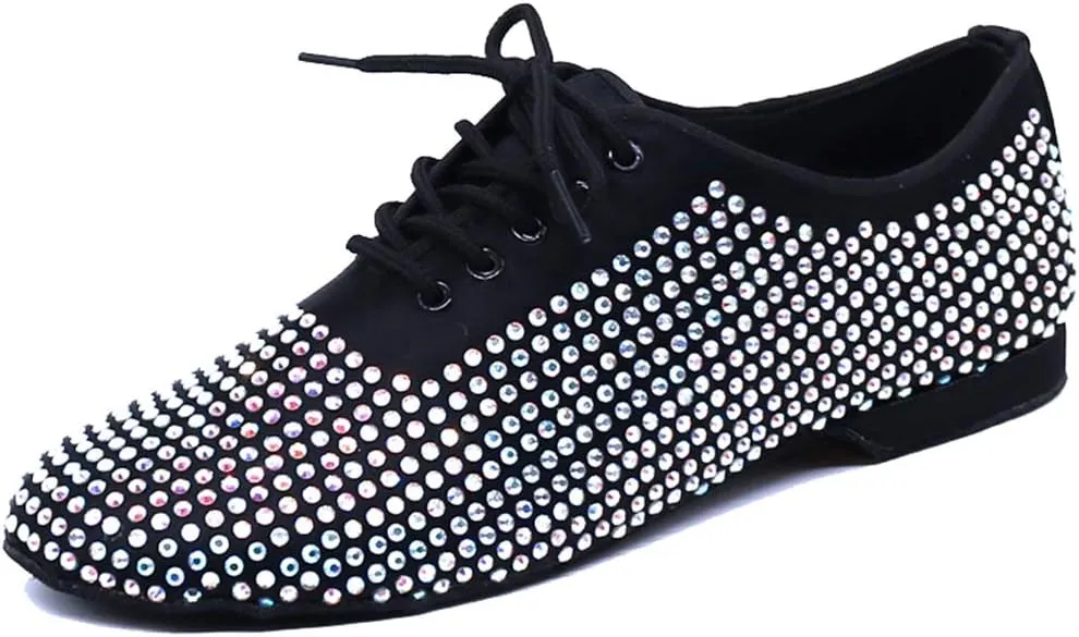 TDA Men's Comfort Standard Low Heel Soft Outsole Satin Studded Rhinestones Tango Ballroom Salsa Chacha Character Latin Modern Dance Shoes