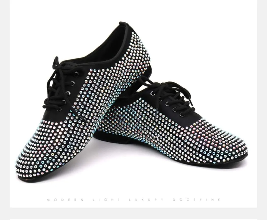 TDA Men's Comfort Standard Low Heel Soft Outsole Satin Studded Rhinestones Tango Ballroom Salsa Chacha Character Latin Modern Dance Shoes