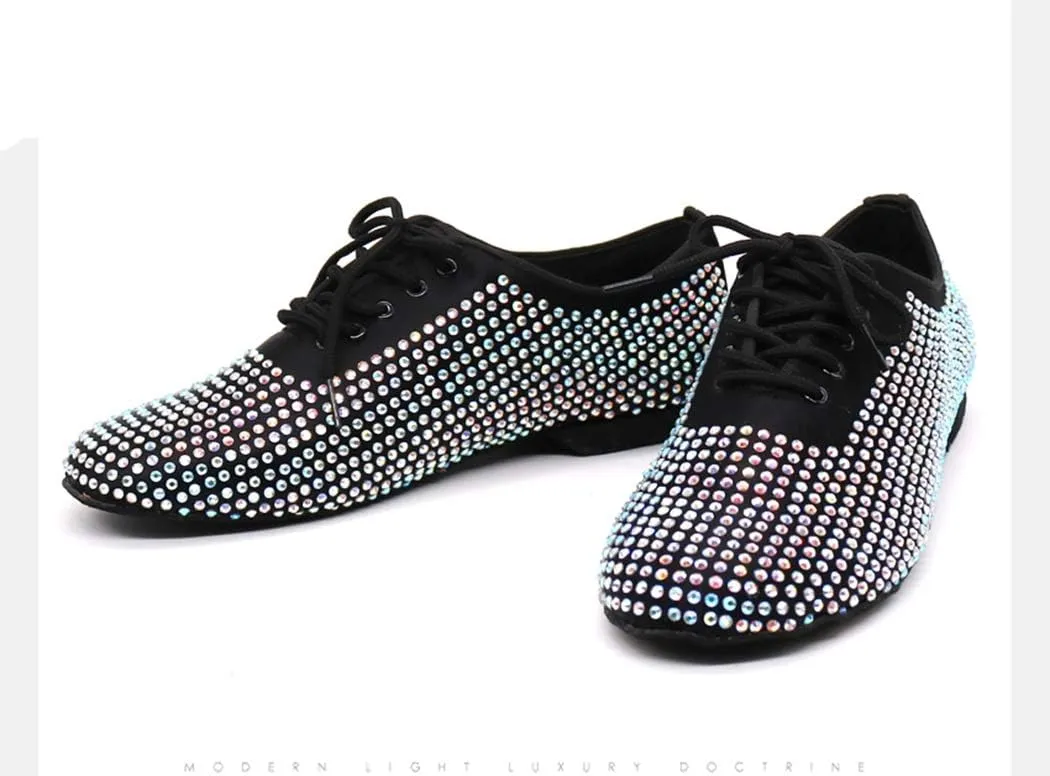 TDA Men's Comfort Standard Low Heel Soft Outsole Satin Studded Rhinestones Tango Ballroom Salsa Chacha Character Latin Modern Dance Shoes