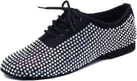 TDA Men's Comfort Standard Low Heel Soft Outsole Satin Studded Rhinestones Tango Ballroom Salsa Chacha Character Latin Modern Dance Shoes