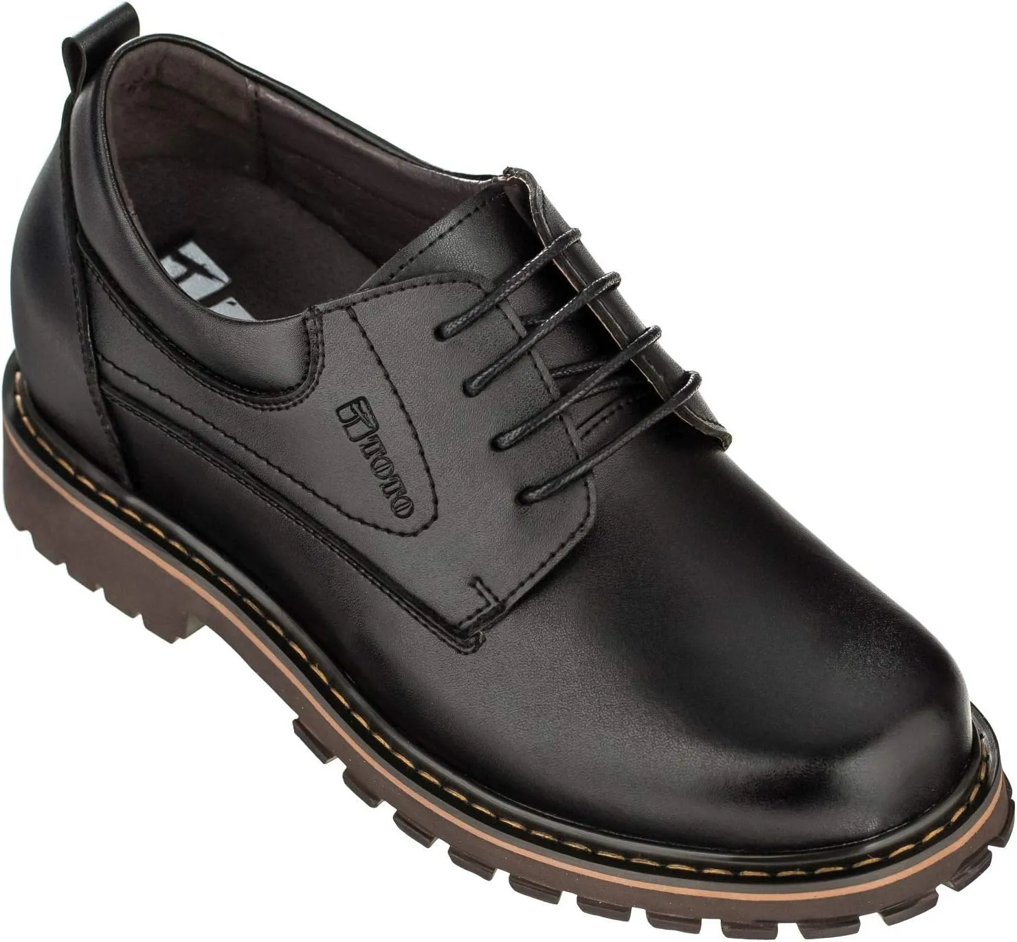 TOTO Men's Invisible Height Increasing Elevator Shoes - Black Leather Lace-up Round-toe Casual Low Top Work Boots - 3 Inches Taller - F70289 - Size 9 D(M) US
