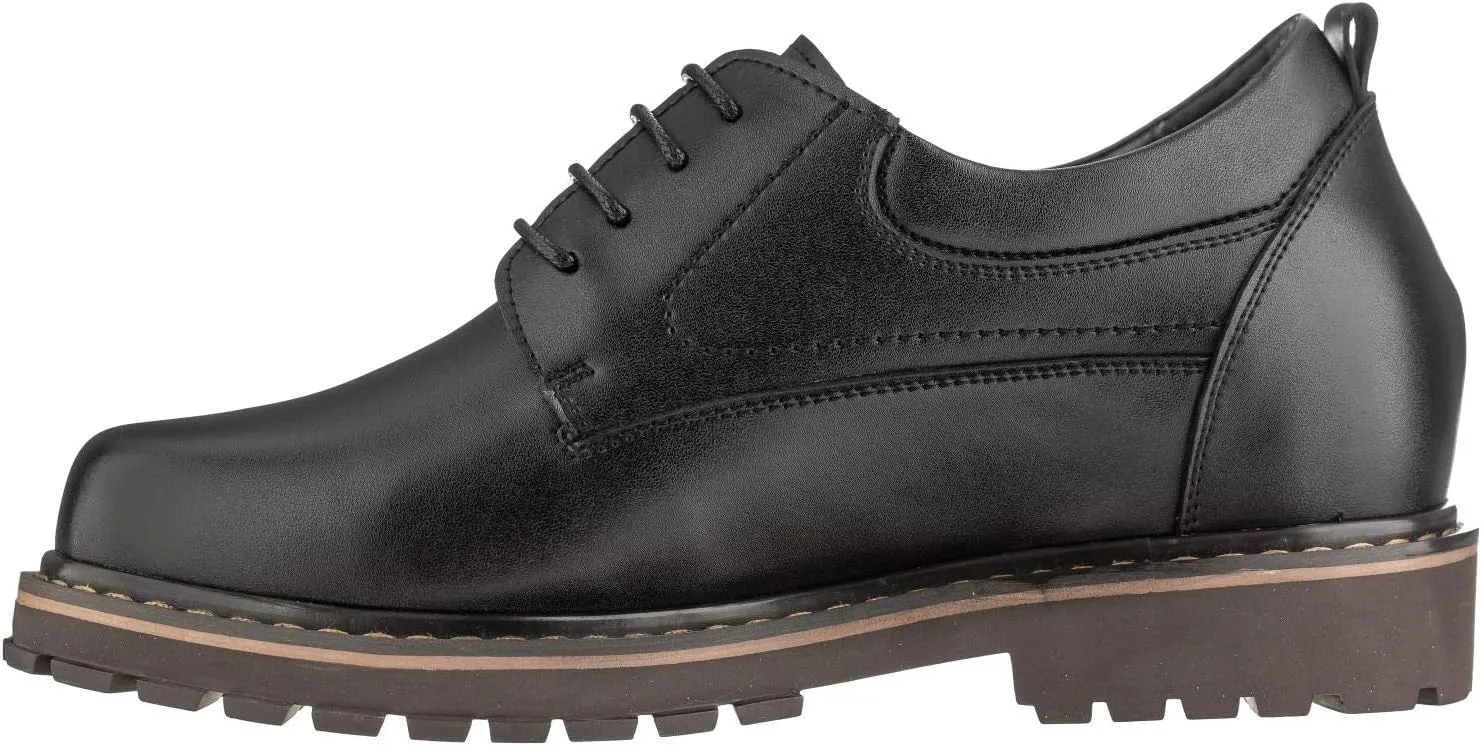 TOTO Men's Invisible Height Increasing Elevator Shoes - Black Leather Lace-up Round-toe Casual Low Top Work Boots - 3 Inches Taller - F70289 - Size 9 D(M) US