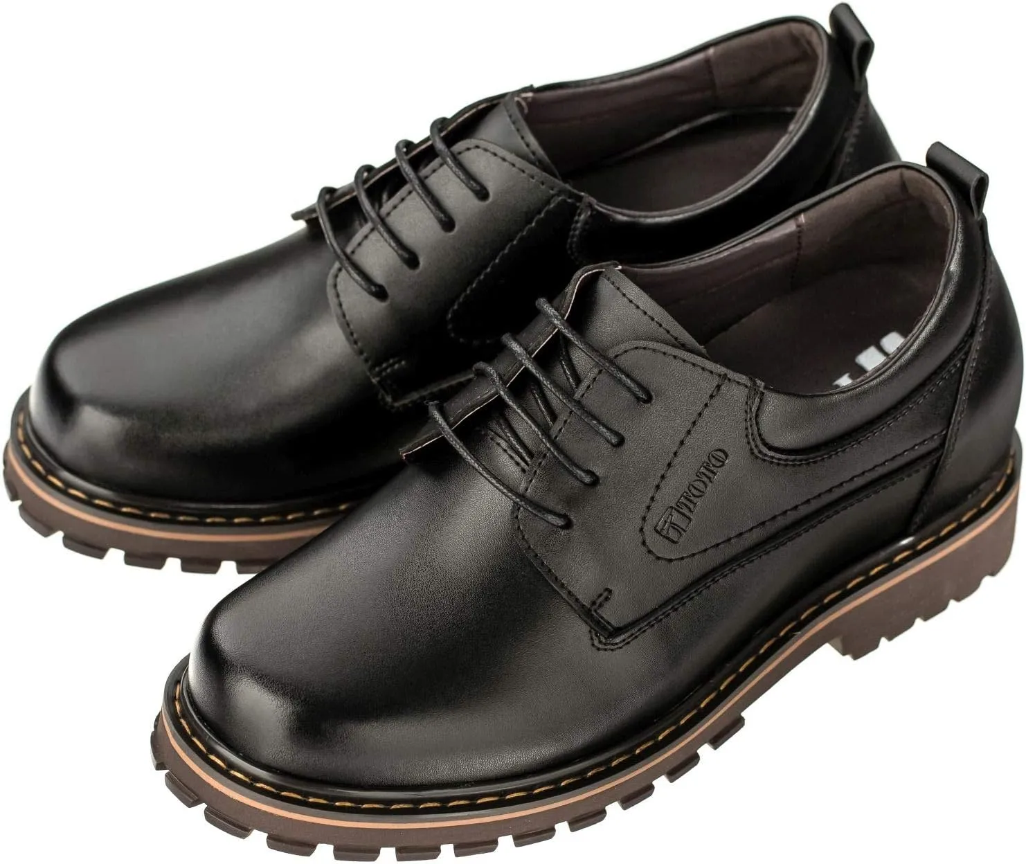 TOTO Men's Invisible Height Increasing Elevator Shoes - Black Leather Lace-up Round-toe Casual Low Top Work Boots - 3 Inches Taller - F70289 - Size 9 D(M) US
