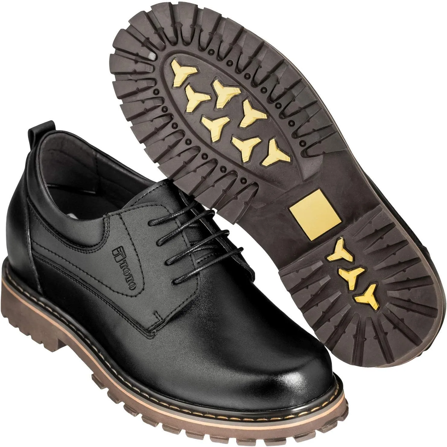 TOTO Men's Invisible Height Increasing Elevator Shoes - Black Leather Lace-up Round-toe Casual Low Top Work Boots - 3 Inches Taller - F70289 - Size 9 D(M) US