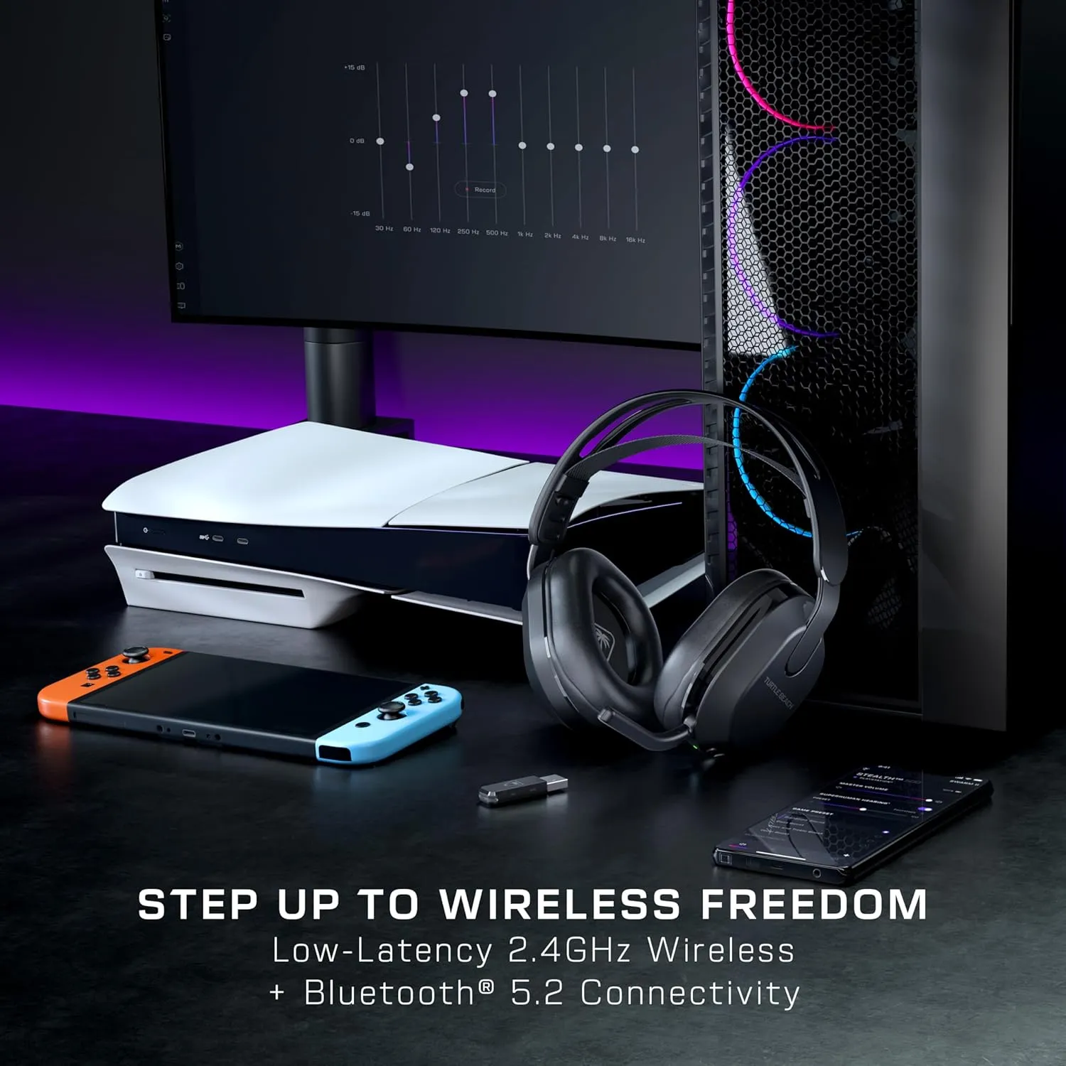 Turtle Beach Stealth 500 Wireless Amplified Gaming Headset for PS5, PS4, PC, & Mobile  40-Hr Battery, Bluetooth, Memory Foam Cushions, Flip-to-Mute Mic, EQ Presets, Companion App  Black