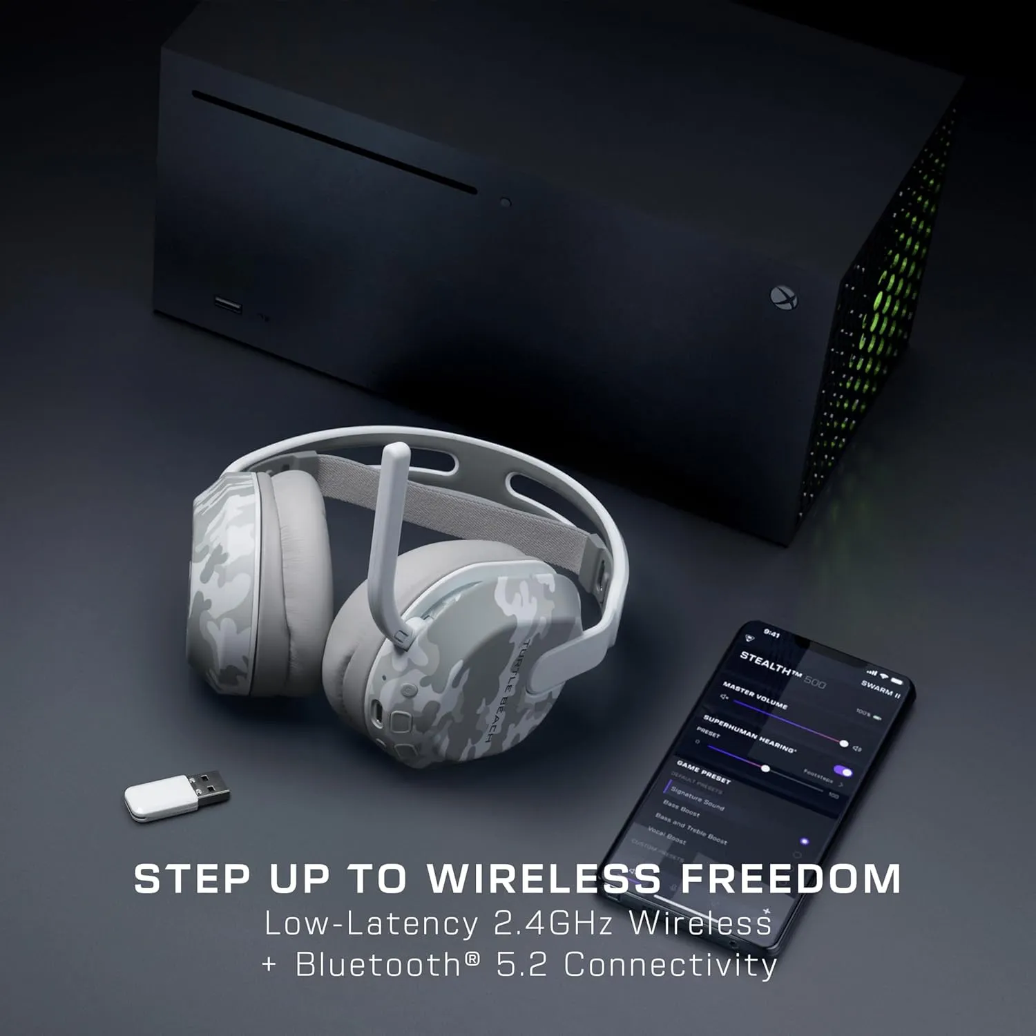Turtle Beach Stealth 500 Wireless Gaming Headset Licensed for Xbox Series X|S, Compatible with Xbox One, Bluetooth, PC, Mobile, 40 Hr Battery, Memory Foam Cushions, Flip-to-Mute Mic  Arctic Camo
