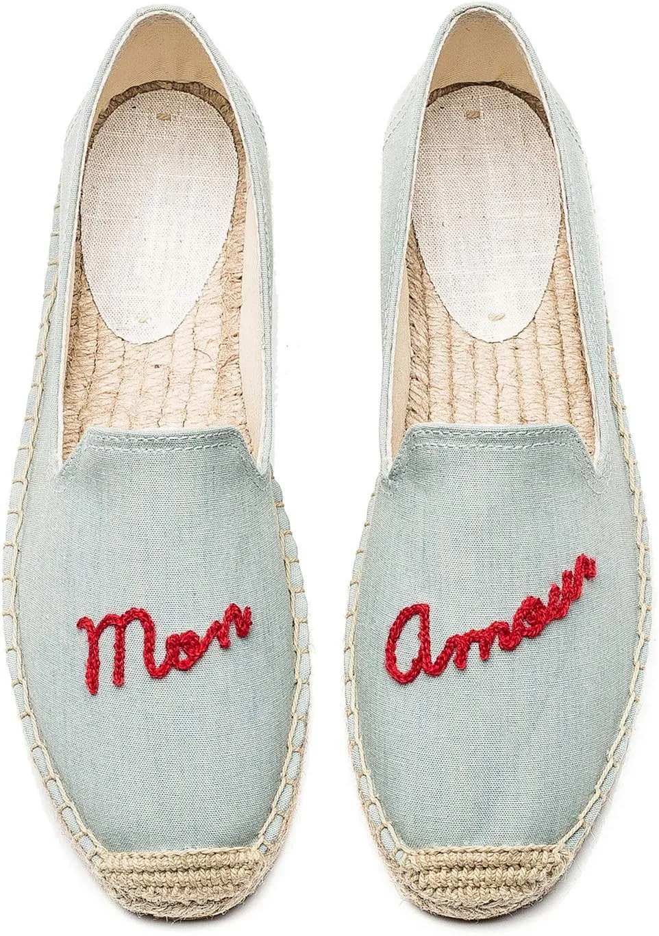 U-lite Women's Cap-Toe Slip on Flats Shoes Platform Espadrilles Embroidery Canvas Linen Loafers