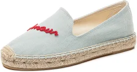 U-lite Women's Cap-Toe Slip on Flats Shoes Platform Espadrilles Embroidery Canvas Linen Loafers