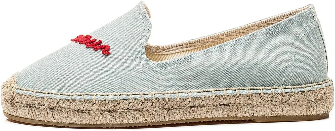 U-lite Women's Cap-Toe Slip on Flats Shoes Platform Espadrilles Embroidery Canvas Linen Loafers