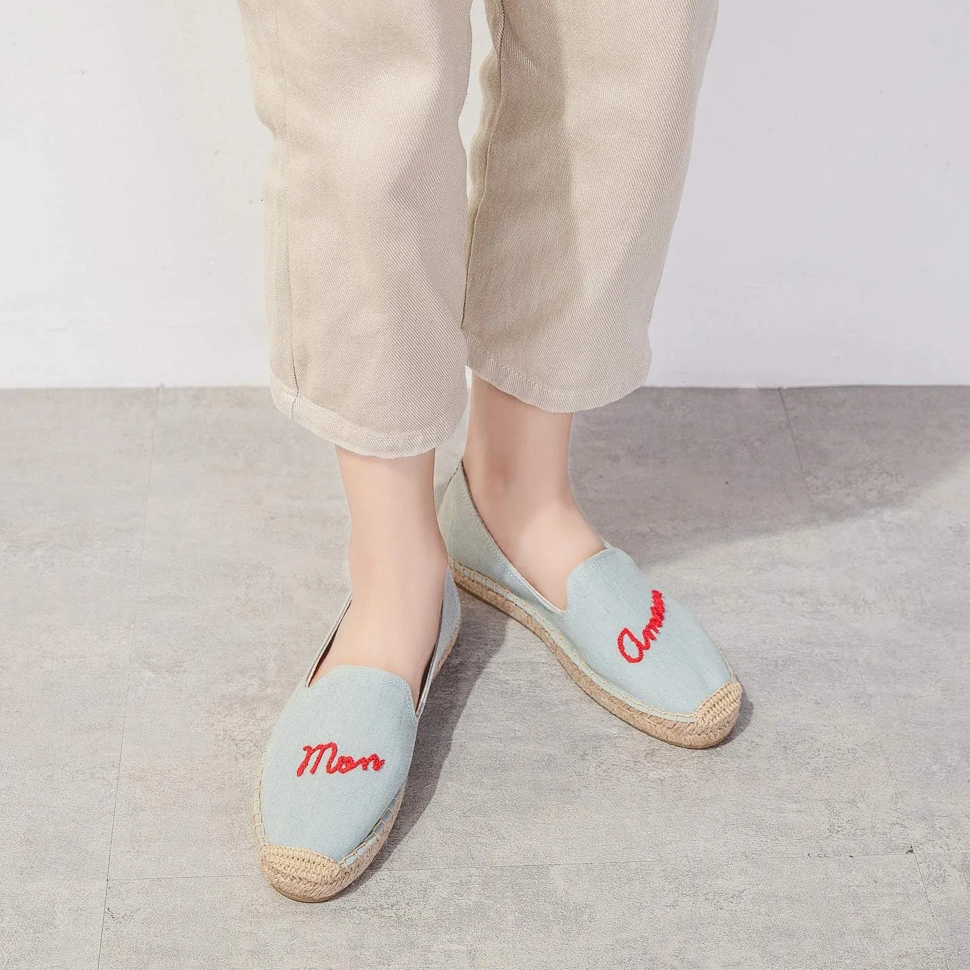 U-lite Women's Cap-Toe Slip on Flats Shoes Platform Espadrilles Embroidery Canvas Linen Loafers