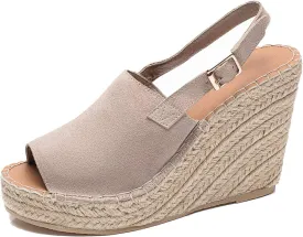 U-lite Women's Ladies Fashion Casual Peep Toe Espadrille Wedges Sandals Ankle Buckle High Platform Roman Shoes