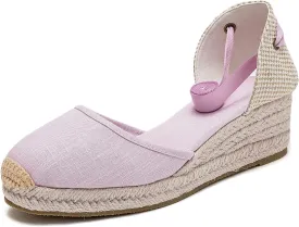 U-lite Womens Platform Wedge Sandals Espadrilles Closed Toe Ankle Strap Lace Up Ankle-Tie Strap Classic Espadrille Heel