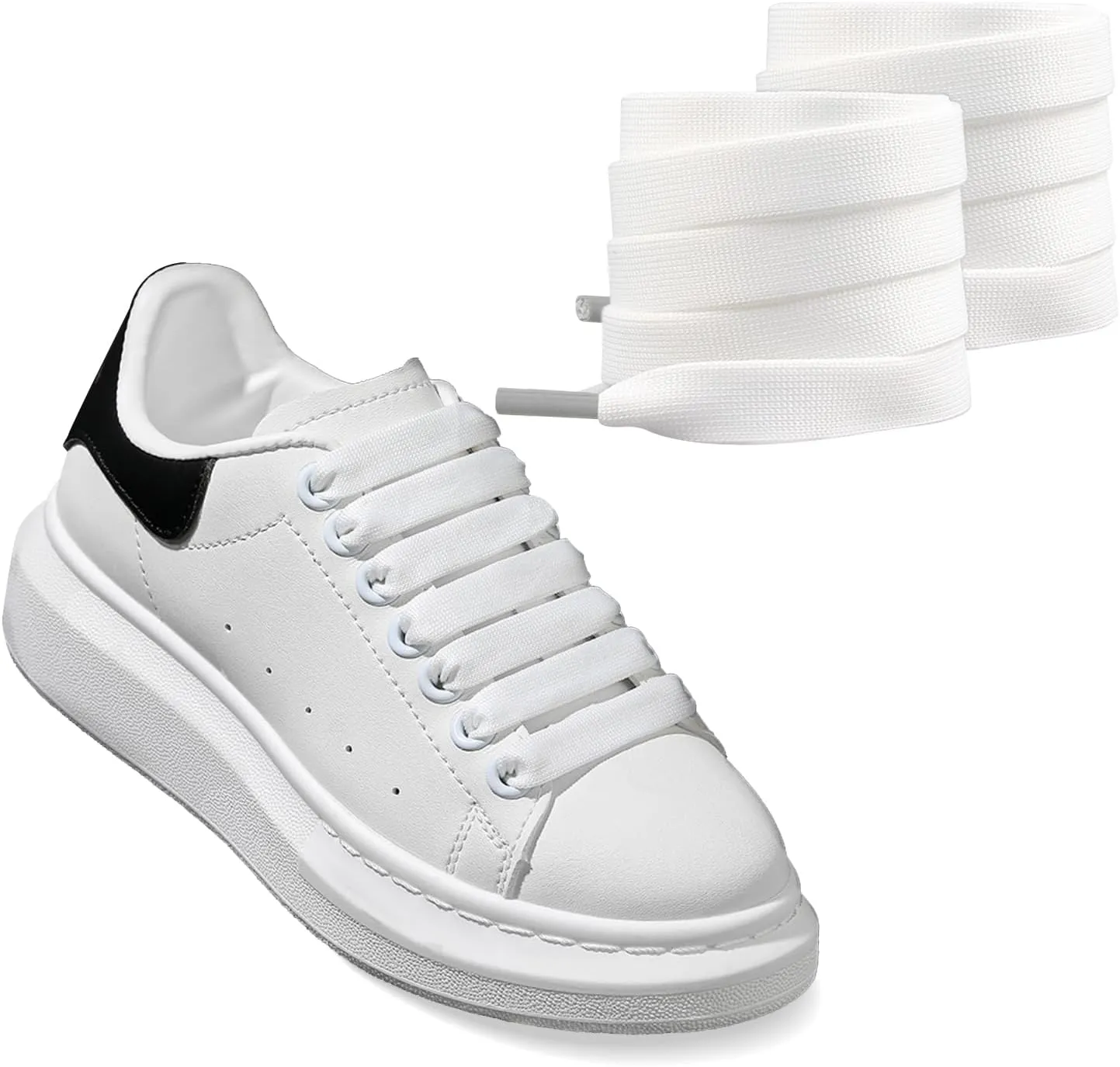 UamGlsob 2 Pairs 1/2''(1.2cm) Flat Thick Shoe Laces for Alexander Mcqueen Sneaker, Jumbo Fat Wide Shoelaces Replacement Laces