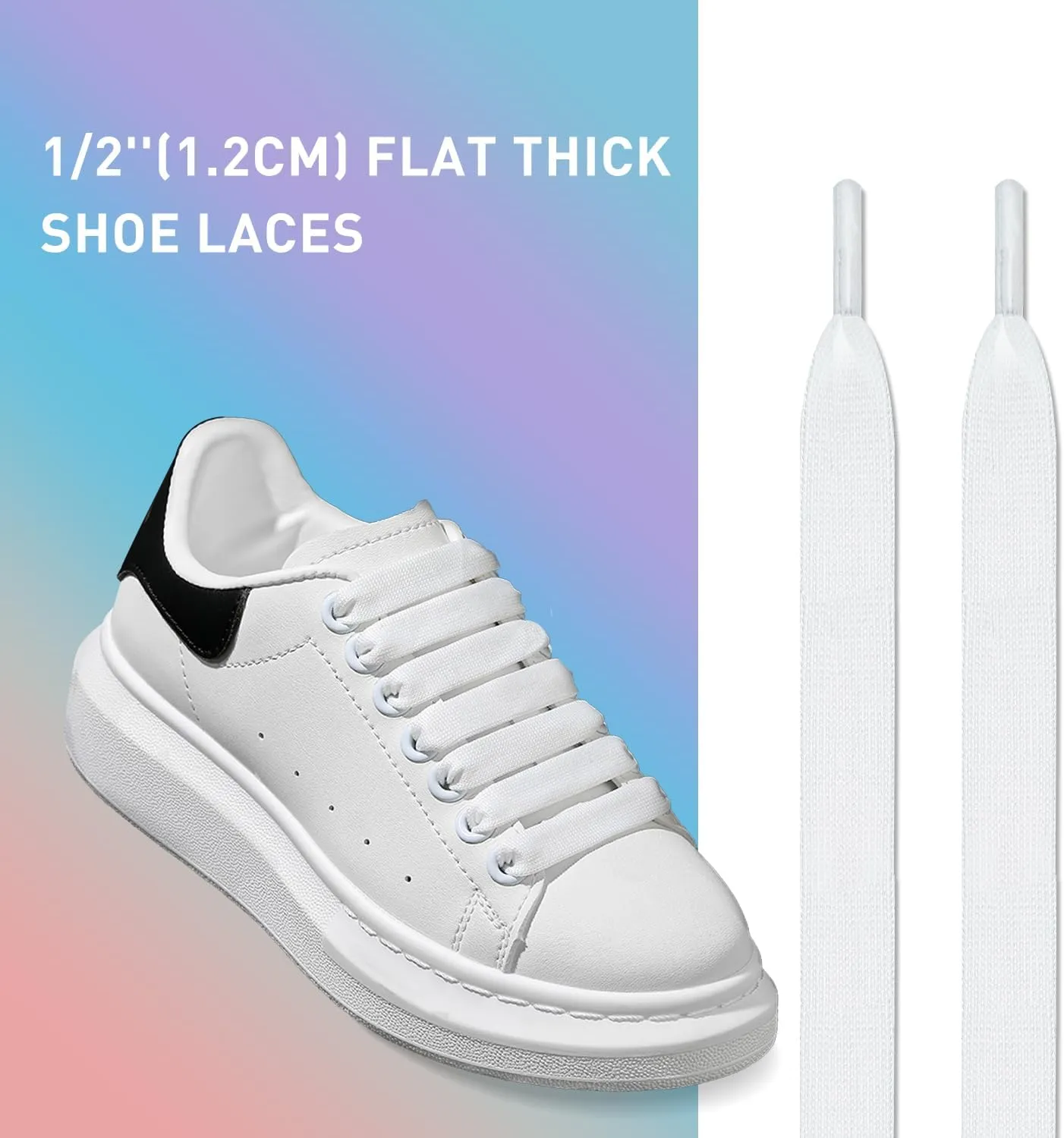 UamGlsob 2 Pairs 1/2''(1.2cm) Flat Thick Shoe Laces for Alexander Mcqueen Sneaker, Jumbo Fat Wide Shoelaces Replacement Laces