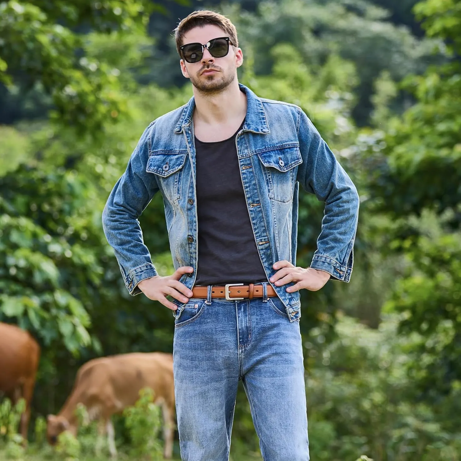 VATAN Men's Genuine Leather Dress Belts, Handmade Classic Every Day Leather Jeans Belt for Men Work Business Casual