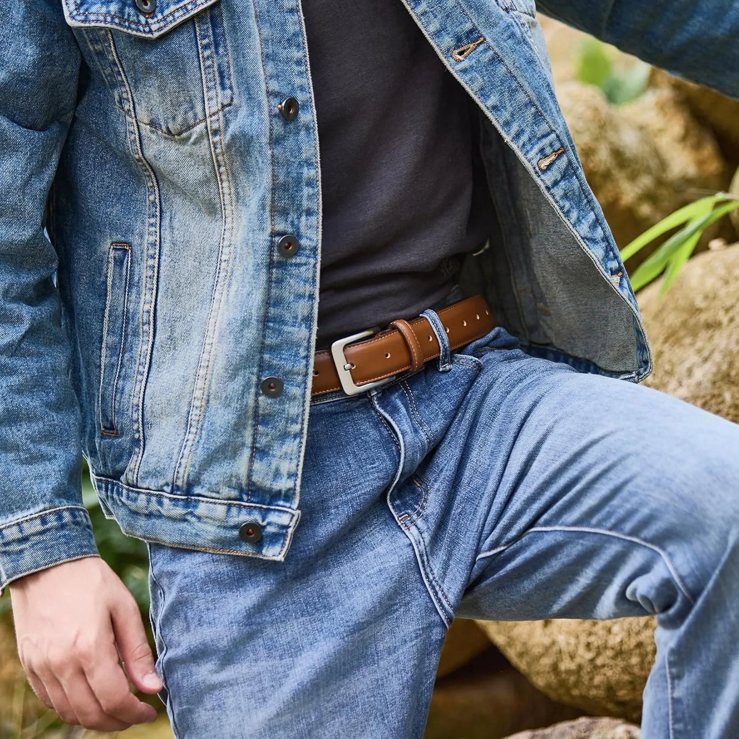 VATAN Men's Genuine Leather Dress Belts, Handmade Classic Every Day Leather Jeans Belt for Men Work Business Casual
