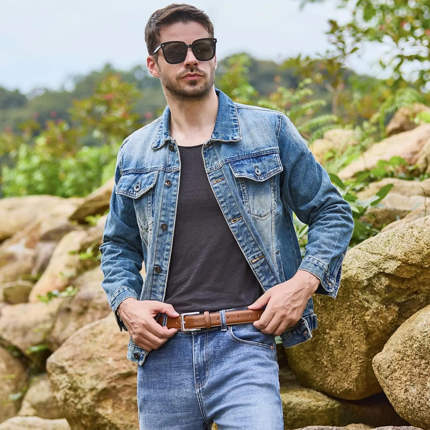 VATAN Men's Genuine Leather Dress Belts, Handmade Classic Every Day Leather Jeans Belt for Men Work Business Casual