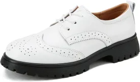 Veroders Women's Wingtip Brogue Oxfords Dress Pumps Platform Lace-Up Round Toe Oxfords Chunky Pumps Business Classic Formal School