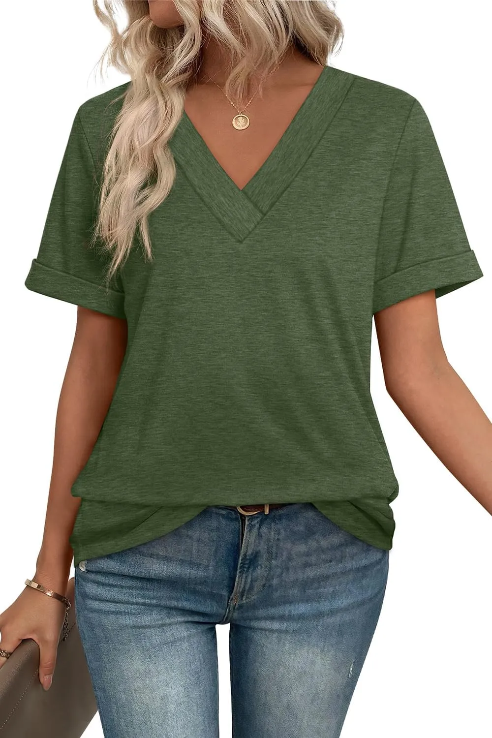 WIHOLL Womens Summer Tops Short Sleeve Basic Casual V Neck T Shirts Trendy Fashion 2025