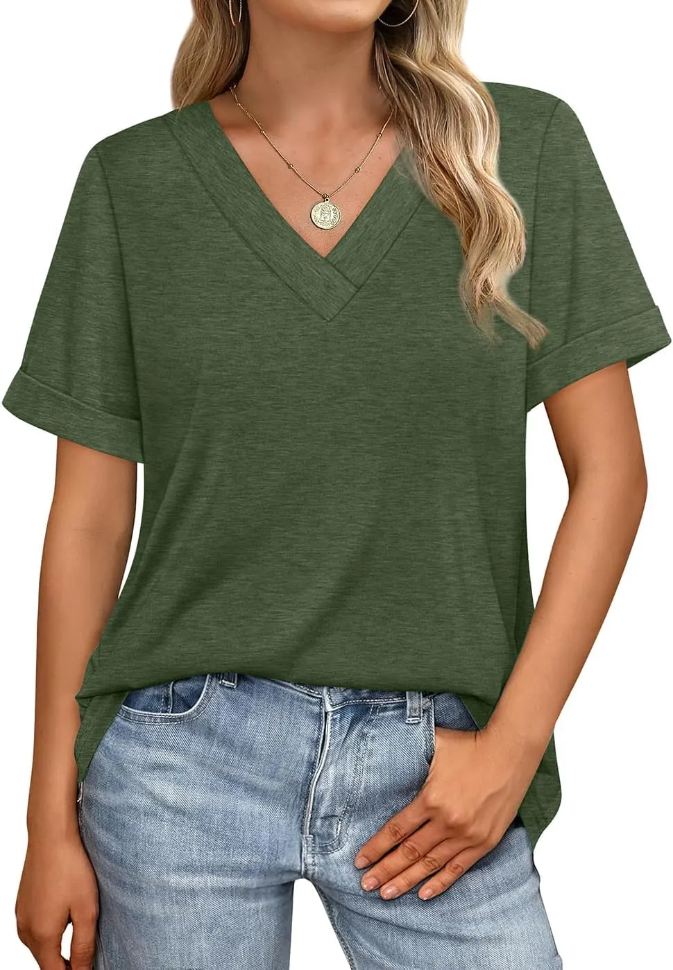 WIHOLL Womens Summer Tops Short Sleeve Basic Casual V Neck T Shirts Trendy Fashion 2025