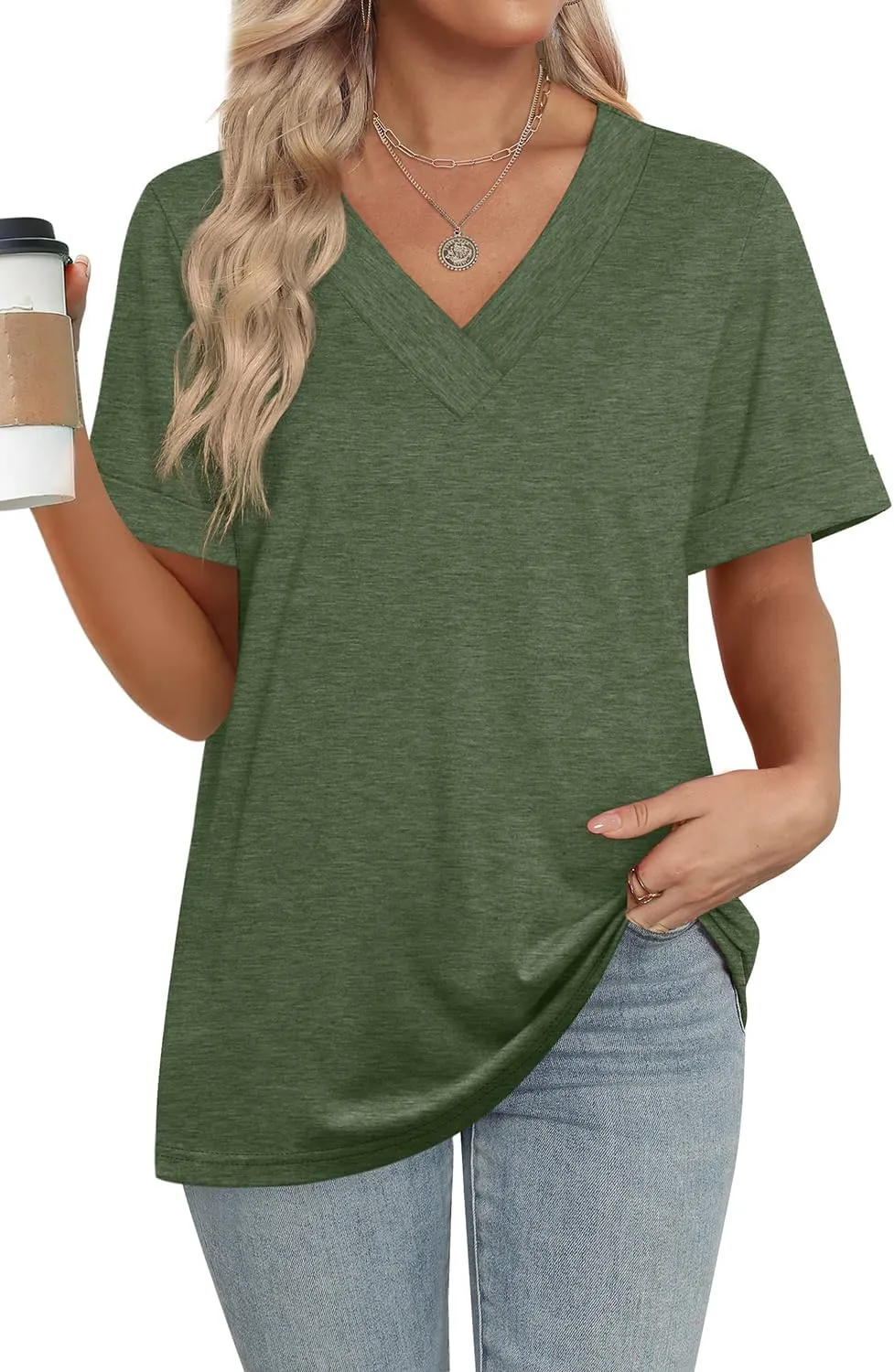 WIHOLL Womens Summer Tops Short Sleeve Basic Casual V Neck T Shirts Trendy Fashion 2025